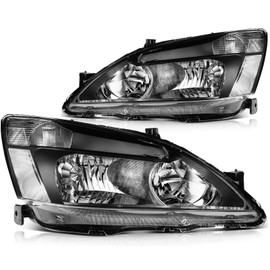 KILOAUTO Headlights Assembly Pair Fit For 2003-2007 For Honda Accord Clear Lens Black Housing Clear Reflector Replace HO2502120,HO2503120