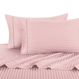 Royal Hotel Bedding Stripe Pink Standard Size Pillowcases, 2PC Pillow Cases, 100% Cotton, 300 Thread Count, Sateen Striped