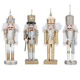 Gisela Graham Gold and Silver Wooden Nutcracker Decorations 14 Centimetre Set of 4 Assorted