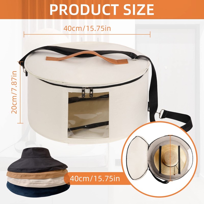 Ohiyoo Hat Box Hat Storage Box 16'' x 8'' Travel