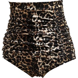 COCOPEAR Women's Ruched High Waisted Bikini Bottom Retro Vintage Swim Short Tankinis, Leopard, Large