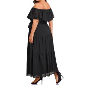Plus Size Off The Shoulder Dress Women Maxi Summer Long Black Chiffon Beach Wedding Guest Boho Tiered Sundresses 2024