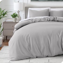 Bare Home Luxury 4 Piece Duvet Insert + Duvet Cover Set - Premium 1800 Ultra-Soft Brushed Microfiber - Easy Care (Full/Queen, Light Grey)