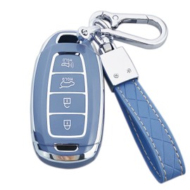 ShuDay Key Fob Cover Case Compatible with Hyundai Palisade Elantra Kona Accent Azera Veloster Car Accessories (Blue, 4-button)