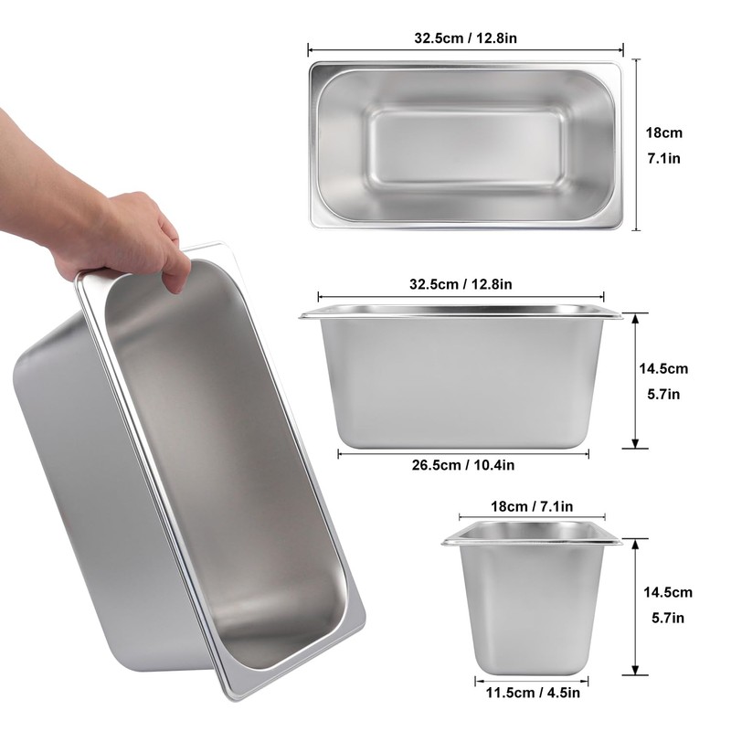 Biugaaufai 5 Pack 1/3 Size Stainless Steel Steam Hotel Pan