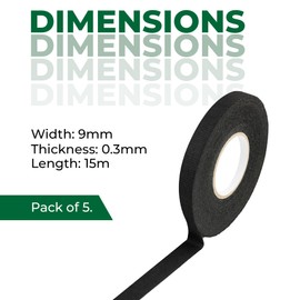 On1shelf® Black Wiring Loom Harness Cloth Tape for Car & Motorcycle Electricals | Heat-Resistant | 9mm, 15mm, 19mm, 25mm x 15m | Durable & Flexible (5, 9MM)