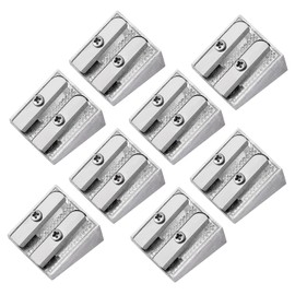 8Pcs Handheld Metal Pencil Sharpener Silver Double Hole Pencil Sharpeners Alloy Wedge Profile Pencil Sharpener Pocket Size Pencil Sharpener for Schools Offices Homes Art Projects Supplies
