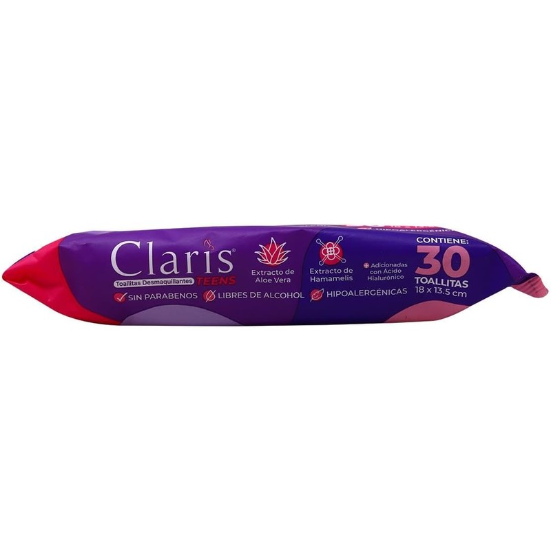 CLARIS TEENS TOALLAS DESMAQUILLANTES Paq. c/30 Pzs.