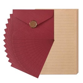 Juego de papelería de 48 piezas con sobres (24 hojas de papel kraft + 12 sobres de textura de lino + 12 calcomanías de sello de cera), juego de papel 