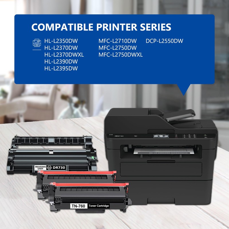 TN760 Toner Cartridge and DR730 Drum Unit Replacement for Brother