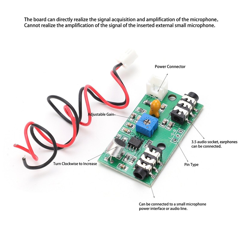 Microphone Board Adjustable Gain Amplifier Module Audio Signal Pickup DC