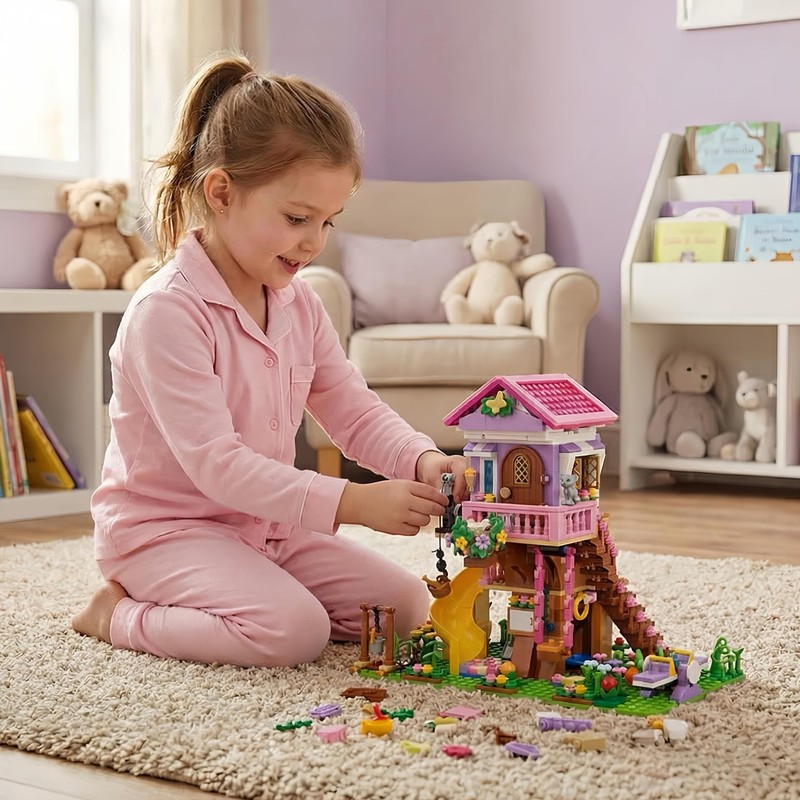 Aigidusansu Pink Tree House Building Set, 685 Pcs Forest House