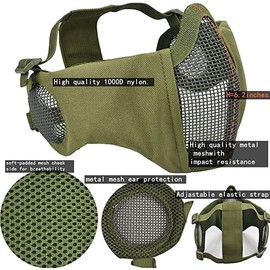 MH Tactical Fast Helmet Combined,with Foldable Ear Protection Half Face Mesh Mask and Goggles for Airsoft Paintball CS Game Set