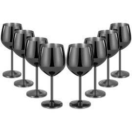 Lifecapido Stainless Steel Wine Glasses Set of 8, 18oz Stainless Steel Wine Goblet, Black Wine Glasses, Metal Wine Glasses with Cup Brush for Party Office Wedding Anniversary, Great for Red White Wine
