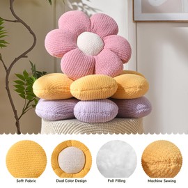 Sioloc Flower Shaped Pillows Cute Flower Floor Pillows for Home Decor Accent Pillow Aesthetic Pillows Flower Plush Cushion for Bed Sofa Couch(Yellow,15.7")
