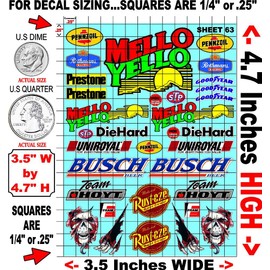 Clear Vinyl R/C Racing Sponsor Sticker Gang Sheet 63-1/24 – 1/16th Scale Model Decal Sticker Sheet Radio Control Lexan Body – Die-Cut to Shape - Peel & Stick – Water Slide