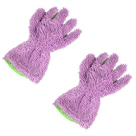 UHANBUT 2PCS Car Wash Mitts, Double Sided Chenille Microfiber Dusting Gloves with 5-Finger Design, Anti-Scratch Auto Interior Exterior Detailing Mitt for Cleaning Wheel Tight Spot (Purple)
