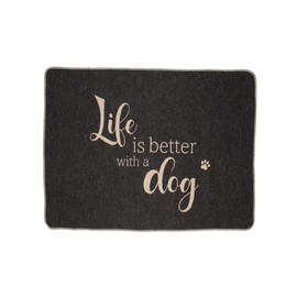 David Fussenegger Life is Better Dog Pet Blanket, Small, Anthracite, 90 x 70 cm
