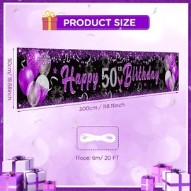 Purple 50th Birthday Decorations for Women, Black Purple Silver Happy 50th Birthday Yard Banner Purple 50th Birthday Yard Sign for 50th Birthday Anniversary Party Supplies Indoor Outdoor Decor