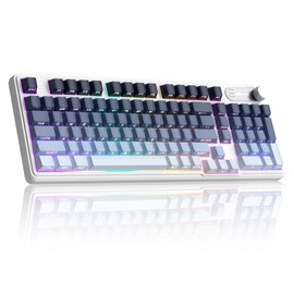 MageGee GK960 Wireless Gaming Keyboard, RGB Tri-Mode Wired/BT/2.4G Creamy Keyboard with Number Pad, 4000mAh Battery, Knob Control, Side Printed Keycaps, 19-Key Anti-Ghosting for Win/Mac (Black & Blue)
