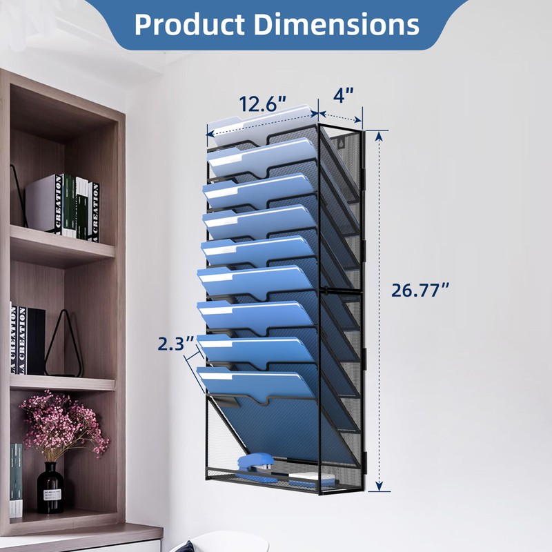 DALTACK Wall File Holder 10 Tier Hanging Wall File Organizer,