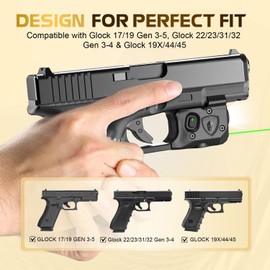 WARRIORLAND Pistol Light Laser & Holster Fit for Glock 17/19 Gen 3-5 & G22/23/31/32 Gen 3-4 & G19X/44/45, Compact 150-Lumen Trigger Tactical Light with Green Laser White LED & IWB Holster