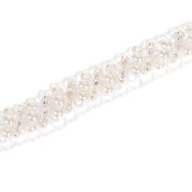 PATIKIL 5 Yard Faux Pearl Lace Ribbon, 0.43" Wide Pearl Fringe Applique Embroidered Pearl Bead Lace Trims for Wedding Party Home Decoration Sewing Craft, White Silver
