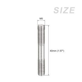 METALLIXITY Double Ended Stud Screws (M5 Thread 40mm Length) 5pcs, 304 Stainless Steel Dual Threaded Rod Bolts - for House Maintenance
