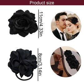 UEIOAVL Haarclips, 4-teiliges Set mit Blumen-Haarspangen und Blumen-Haarbändern elegant für Mädchen und Frauen für den Alltag Partys Strandhochzeiten (Schwarz, Burgunderrot)