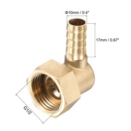 sourcing map Brass Hose Barb Matching Elbow 10 mm Barb x G1/2 Swivel Nut Pipe Connector for Water Fuel Air