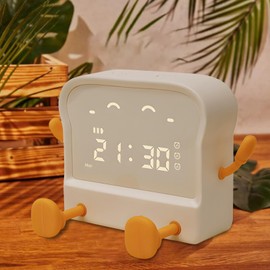 HPYDIY Toast Decorative Light, Kawaii Night Light Rechargeable Toned Toast Cute Toaster Shape USB Rechargeable Clock Alarm Clock Bedroom Family Bedside Digital Timer (Yellow)