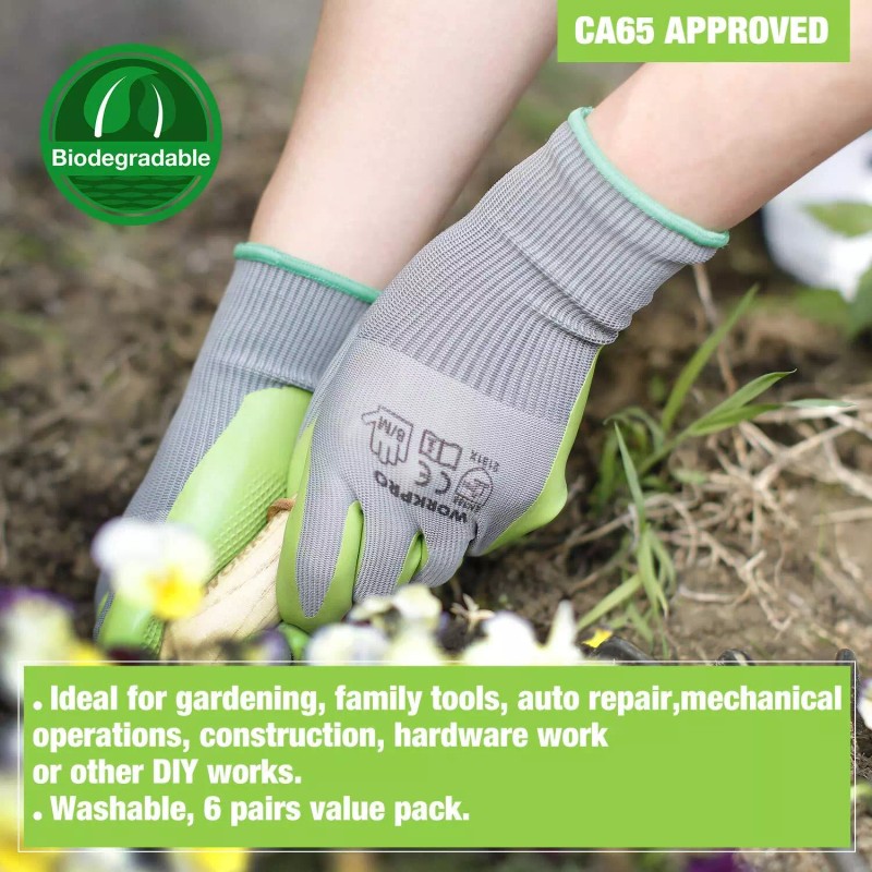 WORKPRO 6 Pairs Garden Gloves Work Glove Eco Latex Palm