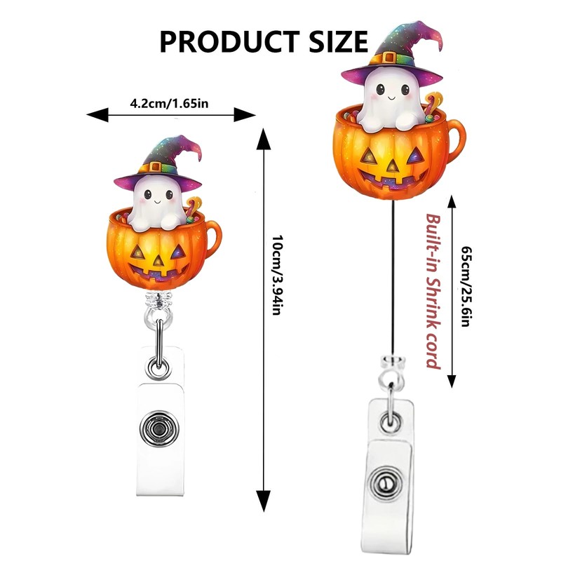 Cute Ghost Badge Reel Halloween Acrylic Badge Holder Retractable Clip