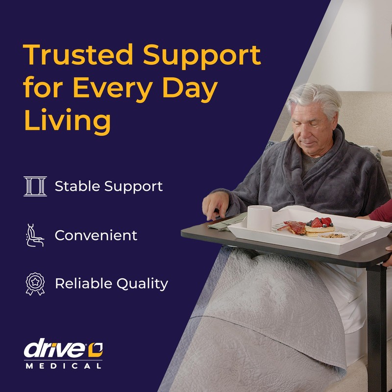 Drive Medical Overbed Table with Wheels - Secure Height Adjustment