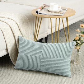 FDTERN Set of 2 Grey Blue Corduroy Cushion Covers, 30 x 50 cm, Soft Modern Decorative Cushion Covers, Sofa Cushion, Boho Decoration for Sofa, Bedroom, Living Room, Balcony