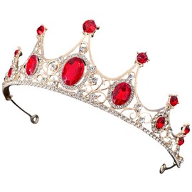 minkissy Rhinestone Crown Wedding Headband Birthday Princess Tiaras Hair Accessories Gifts for Women Red