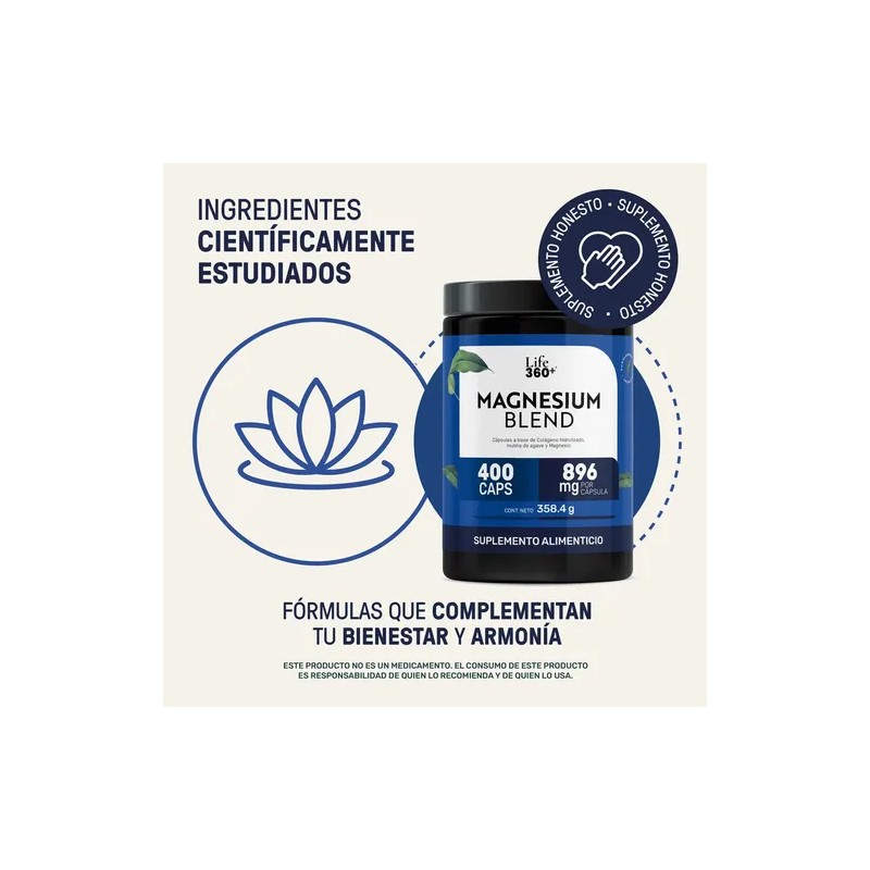 Magnesio Tipos Glicinato Citrato Gluconato Óxido 400 Cápsulas Life360
