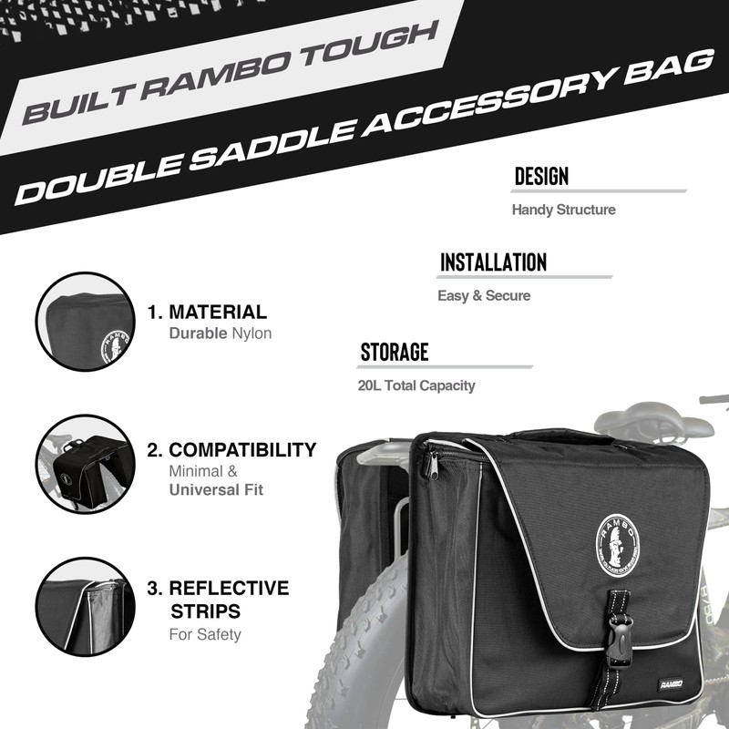 Rambo Bikes Double Saddle Bag - 20L Capacity Waterproof Bag