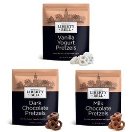 Liberty Bell Covered Pretzels Variety Pack, 3 Flavors, Dark Chocolate, Milk Chocolate, Vanilla Yogurt, Mini Pretzels Individual Pack, 12 Ounce Bag (3 Pack)