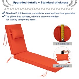 2 Piece Chaise Lounge Cushions Outdoor with PP Cotton Pillow, Waterproof Chair Cushions for Outdoor Furniture, Suitable for Patio Poolside,Garden,Beach,Pool (2pc-Orange, 72*21*3 inch)