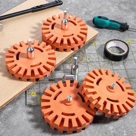 4-Pack Rubber Eraser Wheel for Drill, Car Stripes Vinyl Tapes Graphics Decal Remover Wheel with Drill Adapter, 4-Inch Sticker Removal Tool for Boats, RV, Motorcycles (4/5 Inch & 1 Inch Thickness)