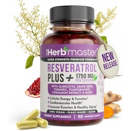 HERBMASTER Resveratrol Plus, 1750mg Blend - 90 Capsules | 1750mg Synergistic Blend with Japanese Knotweed & Polyphenols - Antioxidant Support for Hear