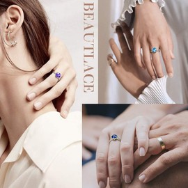 beautlace March Birthstone Adjustable Rings Silver Plated Birth Stone Open Ring Birthday Gifts Jewelry for Women KR0036M