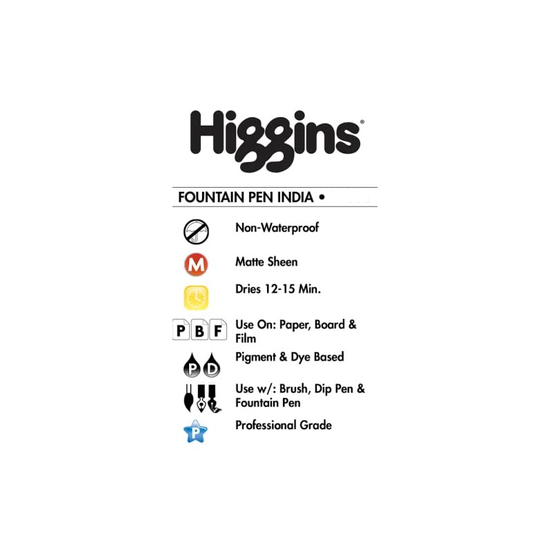 Higgins Black India Fountain Pen Ink, 2.5 Oz Bottle (46030),