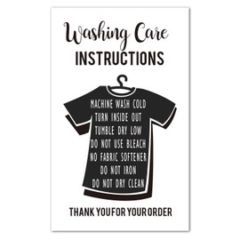 50 Care Instruction Cards, T-Shirt Washing Instructions Cards - Care Instructions Insert for Small Business Packaging - Customer Directions Cards - Small Online Shop Package Insert 3.5 x 2 Inch