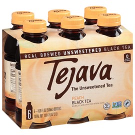 Tejava Peach Black Iced Tea, 6 Pack, 16.9oz PET Bottles, Unsweetened, Non-GMO, Kosher, No Sugar or Sweeteners, No calories, No Preservatives, Brewed in Small Batches