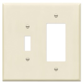 OVERSIZED 2 Gang Combo Metal Wall Plate - Ivory - (1) Decorator - GFCI - Rocker with (1) Toggle Combination Light Switch Plate Cover, Steel Painted Beige, Made in USA, UL Listed, 5.5 x 5.5