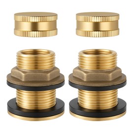SPEEDWOX 1/2" Female 3/4" Male Soild Brass Water Tank Connector Theaded Bulkhead Fitting with 2 Rubber Rings Brass Male Garden Hose Bulkhead Fitting with Plug for Rain Barrels, Aquariums, Sinks
