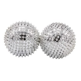 CHI-ENTERPRISE - Two Magnetic Massage Balls - Small | Fascia Balls for Self-Therapeutic Acupressure Treatment | Contents: 2 Hedgehog Balls in Silver, Each 55 mm Diameter & 474 Acupressure Needles