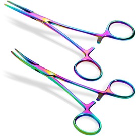 Kelly Forceps/Clamps STR and CVD Medical Veterinary, Nurse, Dissection, Hemostats, Locking Forceps, Dog Pulling Hair, Fishing, Rainbow, 5.5"